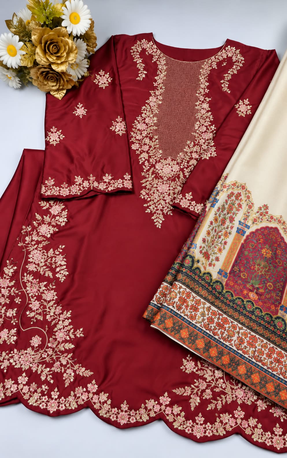 Premium Soft Silk Heavy Sequence Embroidered 2PC Suit – Elegant Kaftan Edit