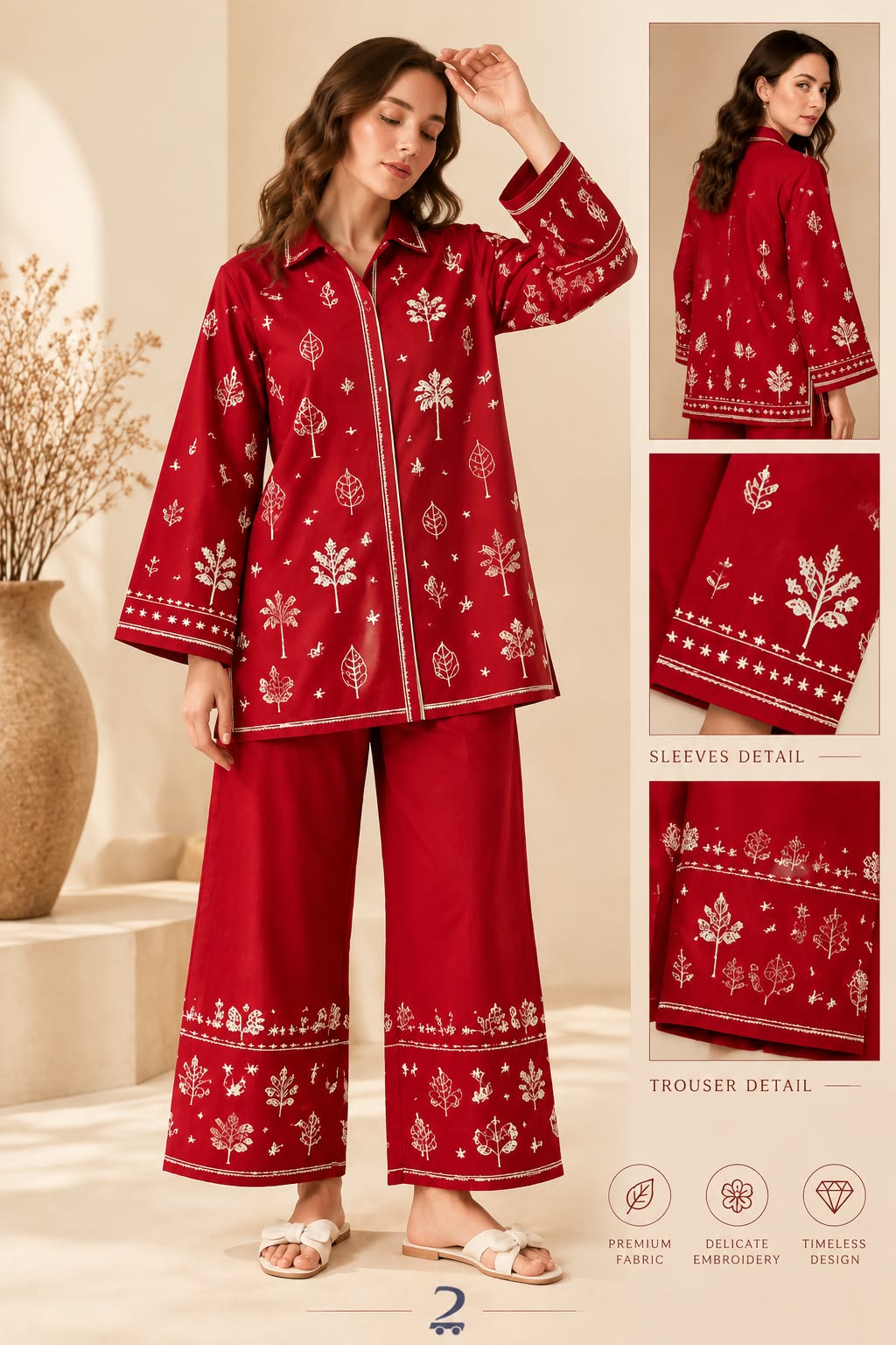 Pure Linen Heavy Embroidered 2PC Suit