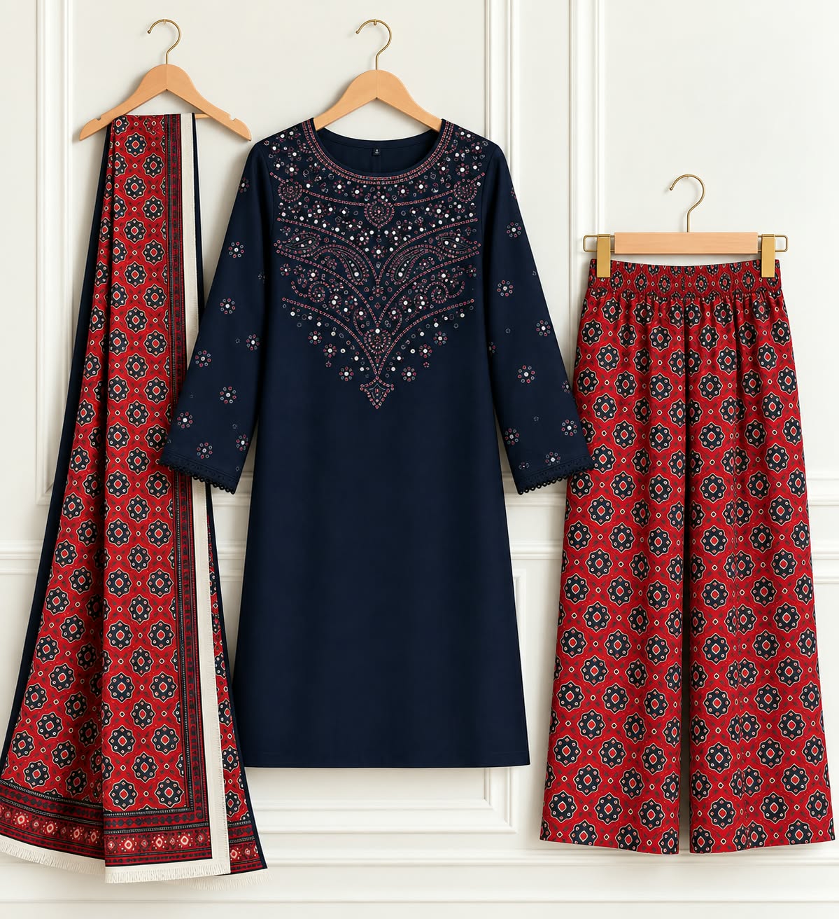 Premium Dhanak Heavy Sequence Embroidered 3PC Suit – Winter Edit